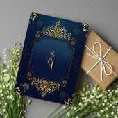 Royal donkerblauw Goud Bloemen Elegante Moslim bru Kaart