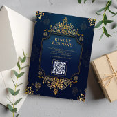 Royal donkerblauw Goud Bloemen QR Code Moslim Trou Kaart