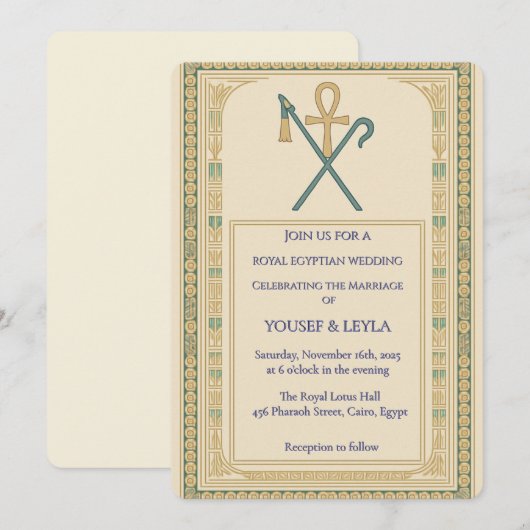 Royal Egyptian Ankh & Scepter Gold Wedding Kaart (Voorkant / Achterkant)
