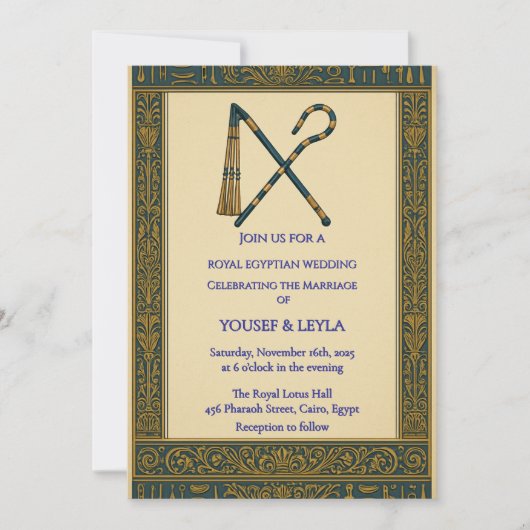Royal Egyptian Crook & Flail Gold Wedding Kaart (Voorkant)