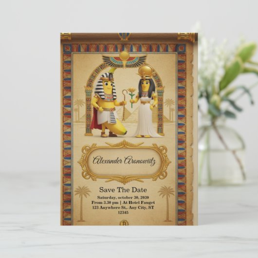 Royal Egyptian Wedding Invitation – Elegant Pharao Kaart (Staand voorkant)