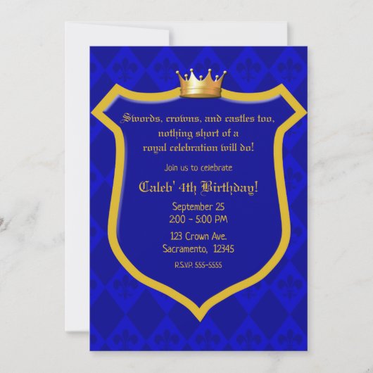 Royal Electric Blauw Goud Schild Kroonprins Partij Kaart (Voorkant)