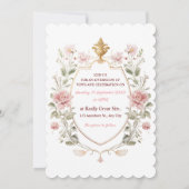 Royal Elegance Wedding Pink Florals Golden Crest Kaart (Achterkant)