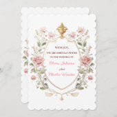 Royal Elegance Wedding Pink Florals Golden Crest Kaart (Voorkant / Achterkant)