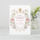 Royal Elegance Wedding Pink Florals Golden Crest Kaart (Staand voorkant)