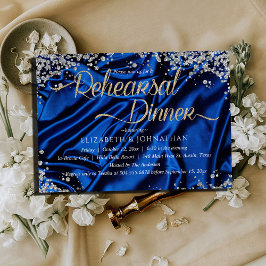 Royal Elegant Blue Chic Minimal Rehearsal Dinner Kaart