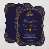Royal Elegant Gold Navy Blue Fairytale Quinceanera Kaart (Voorkant / Achterkant)