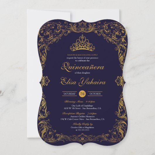 Royal Elegant Gold Navy Blue Fairytale Quinceanera Kaart (Voorkant)