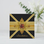 Royal Elegant Gold Red Jewel op Black Party 2 Kaart (Staand voorkant)
