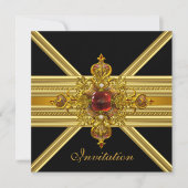 Royal Elegant Gold Red Jewel op Black Party 2 Kaart (Voorkant)