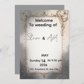 Royal Elegant Wedding Invitation | Luxury Gold & C Kaart (Voorkant / Achterkant)