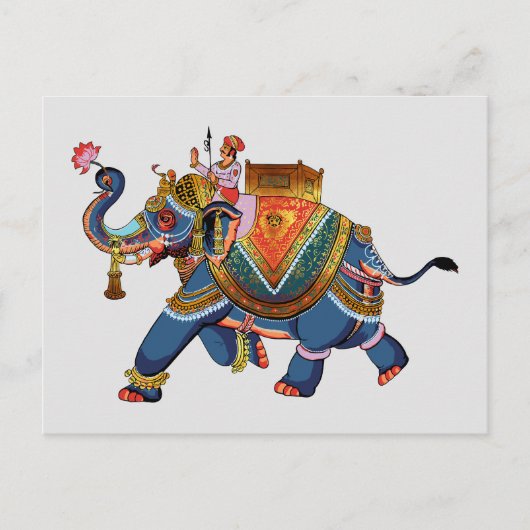 Royal Elephant's Journey: Indiase folkloristische Briefkaart (Voorkant)