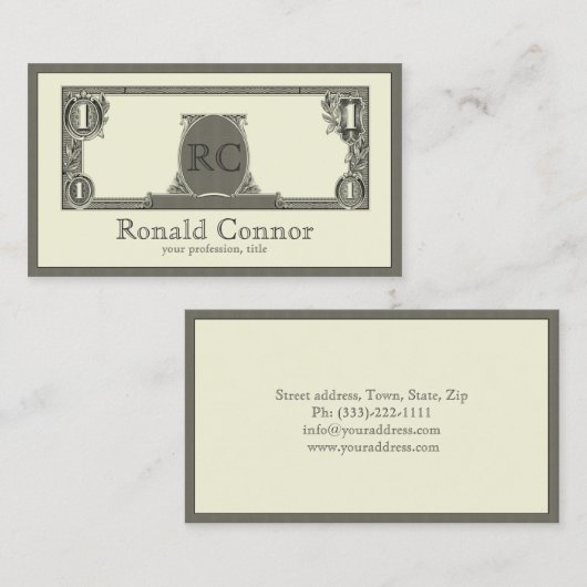 Royal Emblem Dollar Bill Monogrammed Cool Card Visitekaartje (Voorkant / Achterkant)