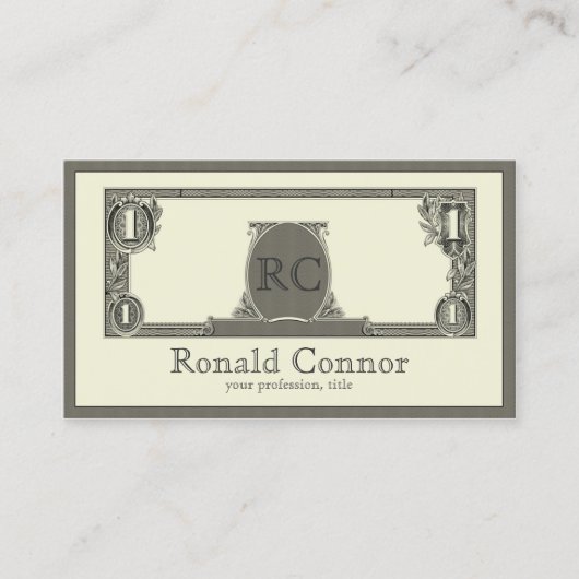 Royal Emblem Dollar Bill Monogrammed Cool Card Visitekaartje (Voorkant)