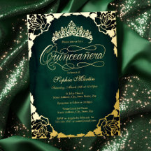 Royal Emerald Gold Elegant Script Quinceanera