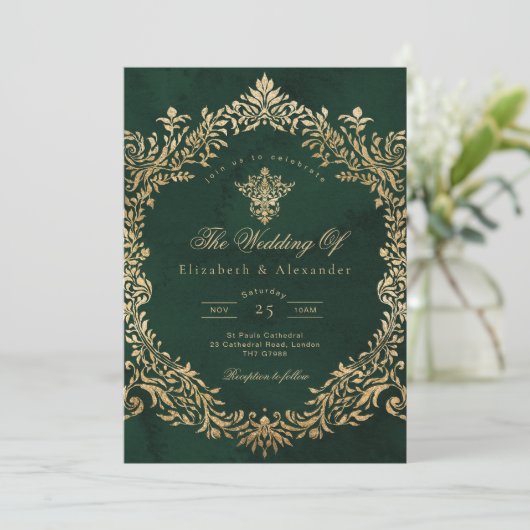  Royal Emerald Gold Wedding Kaart (Staand voorkant)