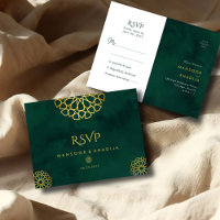 Royal Emerald Green Gold bruiloft RSVP