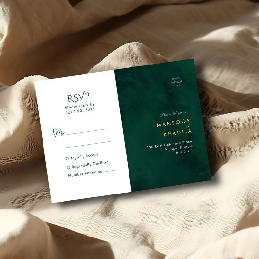 Royal Emerald Green Gold bruiloft RSVP Briefkaart