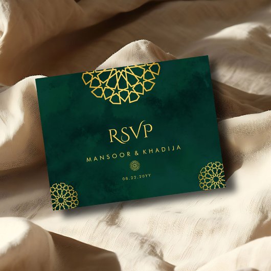 Royal Emerald Green Gold bruiloft RSVP Briefkaart