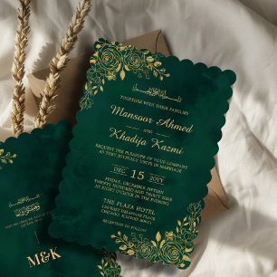 Royal Emerald Green Gold Floral Islamitische bruil Kaart