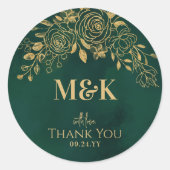 Royal Emerald Green Gold Floral Monogram Bedankt Ronde Sticker (Voorkant)