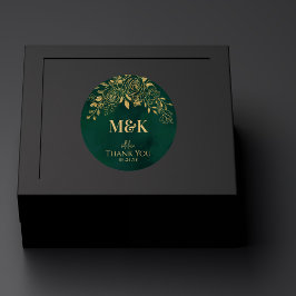 Royal Emerald Green Gold Floral Monogram Bedankt Ronde Sticker