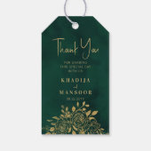 Royal Emerald Green Gold Floral Wedding Bedankt Cadeaulabel (Achterkant)