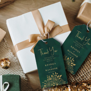 Royal Emerald Green Gold Floral Wedding Bedankt Cadeaulabel