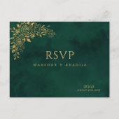 Royal Emerald Green Gold Floral Wedding RSVP Briefkaart (Voorkant)