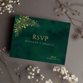 Royal Emerald Green Gold Floral Wedding RSVP Briefkaart