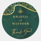 Royal Emerald Green Gold Glitter Wedding Bedankt Ronde Sticker (Voorkant)