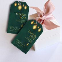 Royal Emerald Green Gold Lights Wedding Bedankt