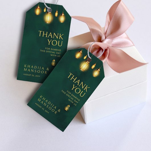 Royal Emerald Green Gold Lights Wedding Bedankt Cadeaulabel
