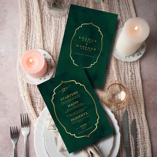 Royal Emerald Green Gold Lijst Wedding Menu Kaart