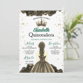Royal Emerald Green Rose Quinceañera Invite Kaart (Staand voorkant)