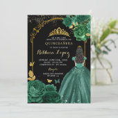 Royal Emerald Groen Zwart Meisje Quinceañera Kaart (Staand voorkant)
