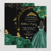 Royal Emerald Groen Zwart Meisje Quinceañera Kaart (Voorkant / Achterkant)