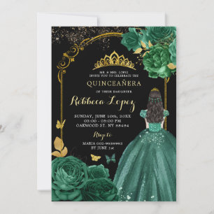Royal Emerald Groen Zwart Meisje Quinceañera Kaart