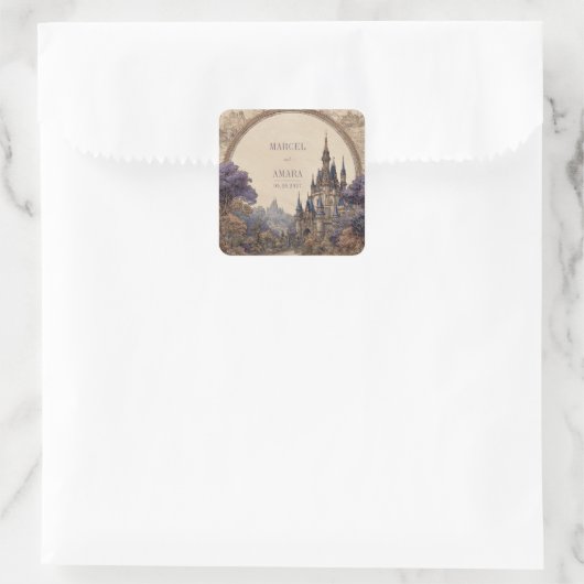 Royal Enchanted Castle bruiloft Vierkante Sticker (Tas)