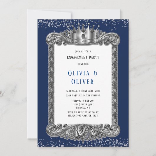 Royal Engagement Party of Navy Blue en Silver Lijs Kaart (Voorkant)