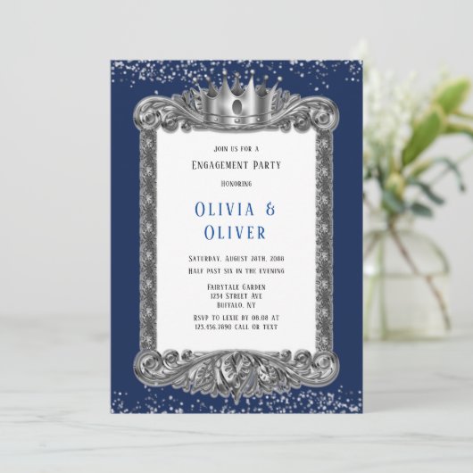 Royal Engagement Party of Navy Blue en Silver Lijs Kaart (Staand voorkant)