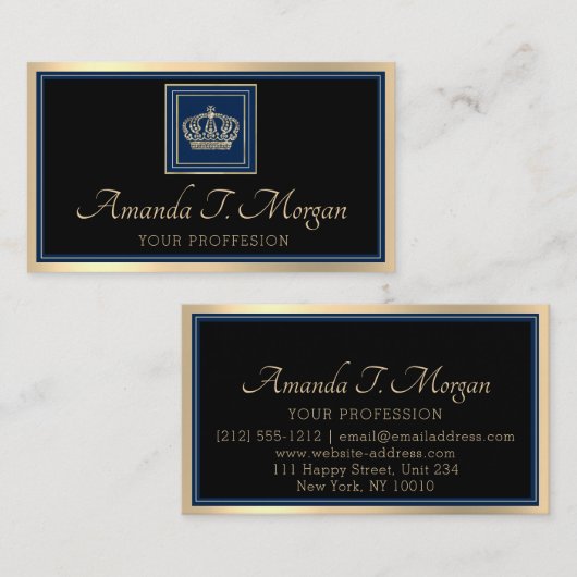 Royal Event Wedding Golden Crown Lijst Black Navy Visitekaartje (Voorkant / Achterkant)