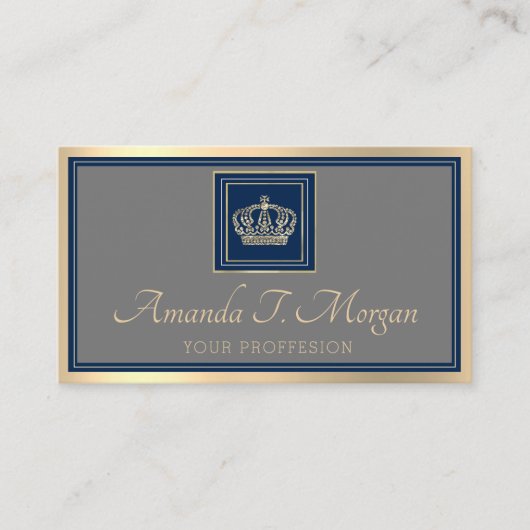 Royal Event Wedding Golden Crown Lijst Gray Navy Visitekaartje (Voorkant)