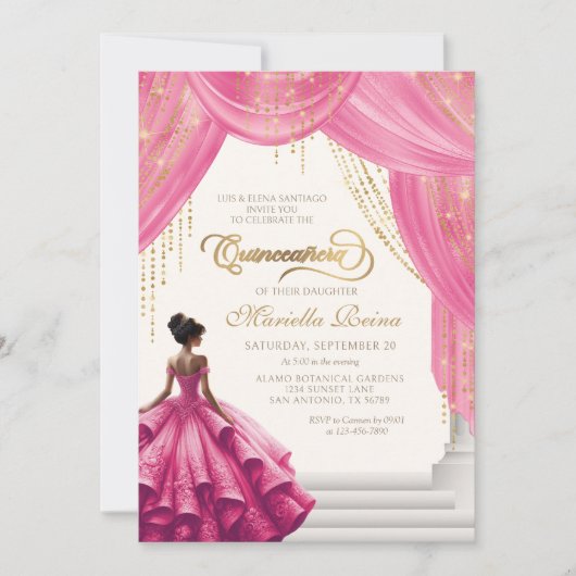 Royal Fairytale Hot Pink Quinceanera Kaart (Voorkant)