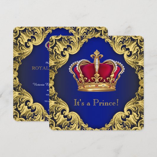 Royal Fancy Prince Baby shower Kaart (Voorkant / Achterkant)