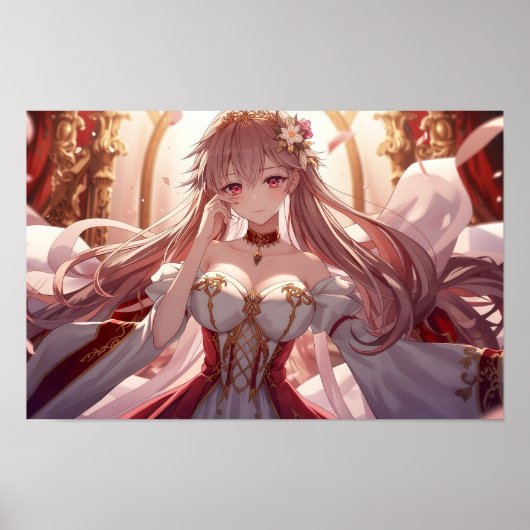 Royal Fantasy Anime Princess in Elegant Red Poster (Voorkant)