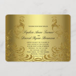 Royal Faux Gold Abstract Peacock Wedding Invite Kaart<br><div class="desc">Zeer elegant ontwerp met een gouden achtergrond en abstracte gouden mousserende pacocks voor een speciale bruiloft. Het zal een unieke indruk geven op je trouwstijl. Wees anders! Pas je eigen gegevens aan. Als u de tekst moet verplaatsen of de grootte, het lettertype of de kleur moet wijzigen, klikt u op...</div>