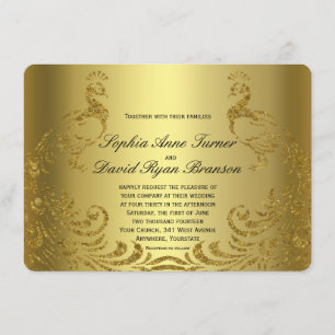 Royal Faux Gold Abstract Peacock Wedding Invite Kaart