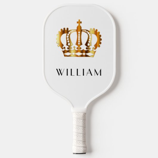 Royal Faux Gold Crown White Gepersonaliseerd Naam Pickleball Paddle (Voorkant)