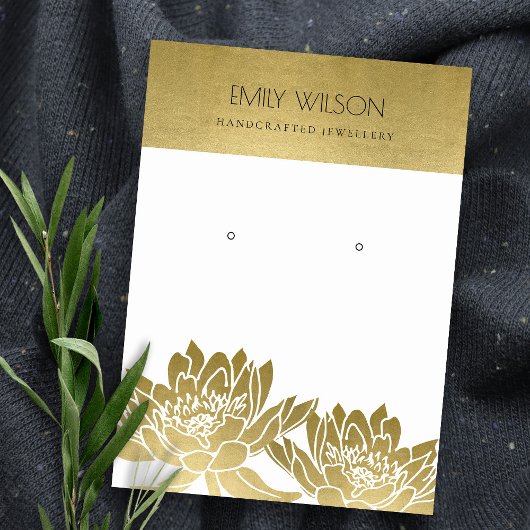 ROYAL FAUX GOLD LOTUS FLOWER EARRING DISPLAY VISITEKAARTJE